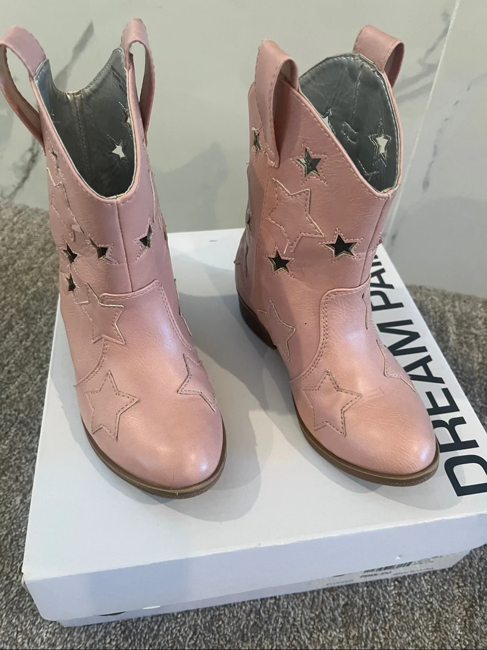 Dream Pairs Girls Pink Star Cutout Cowboy Boots